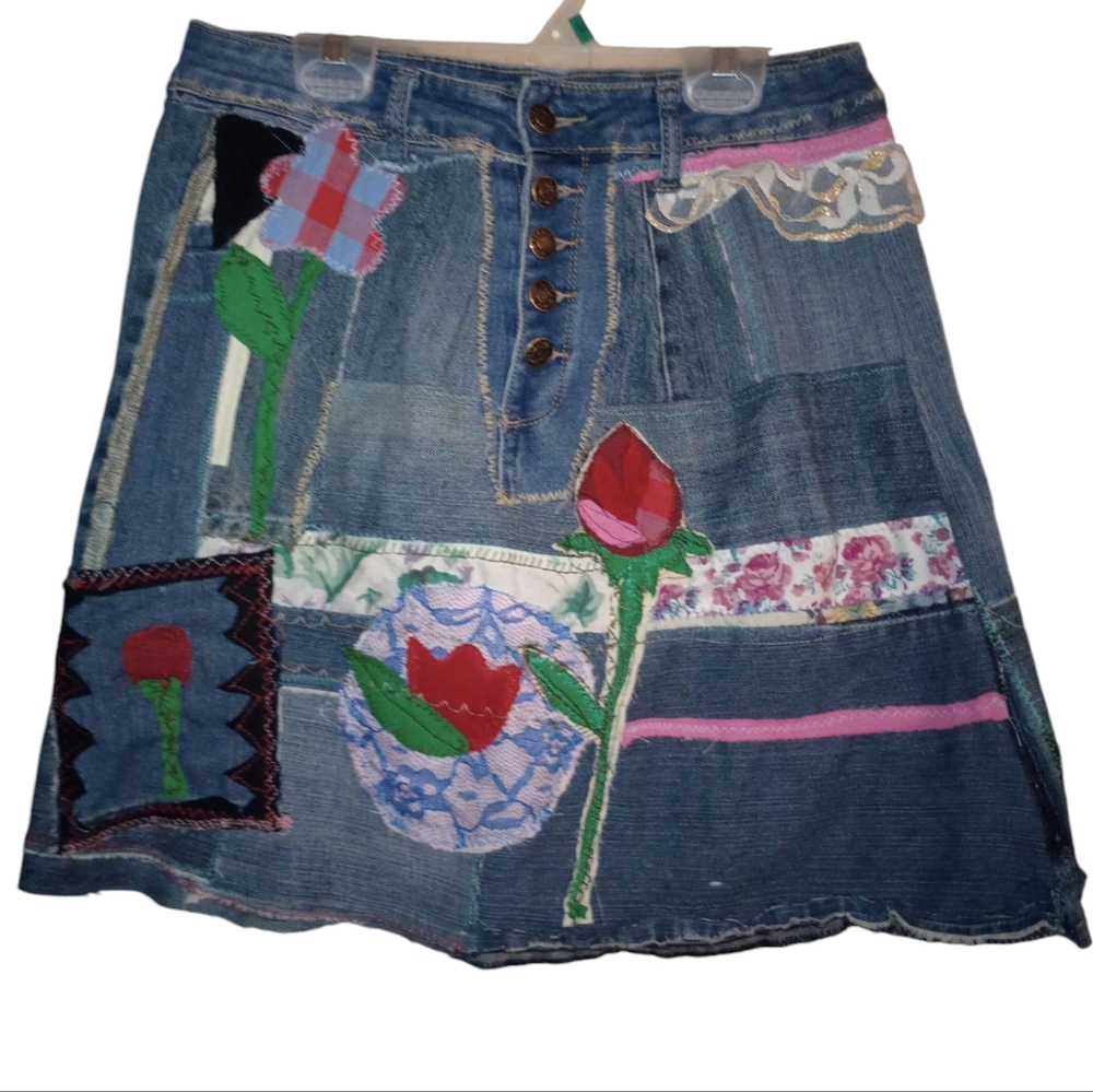 Patchwork denim skirt